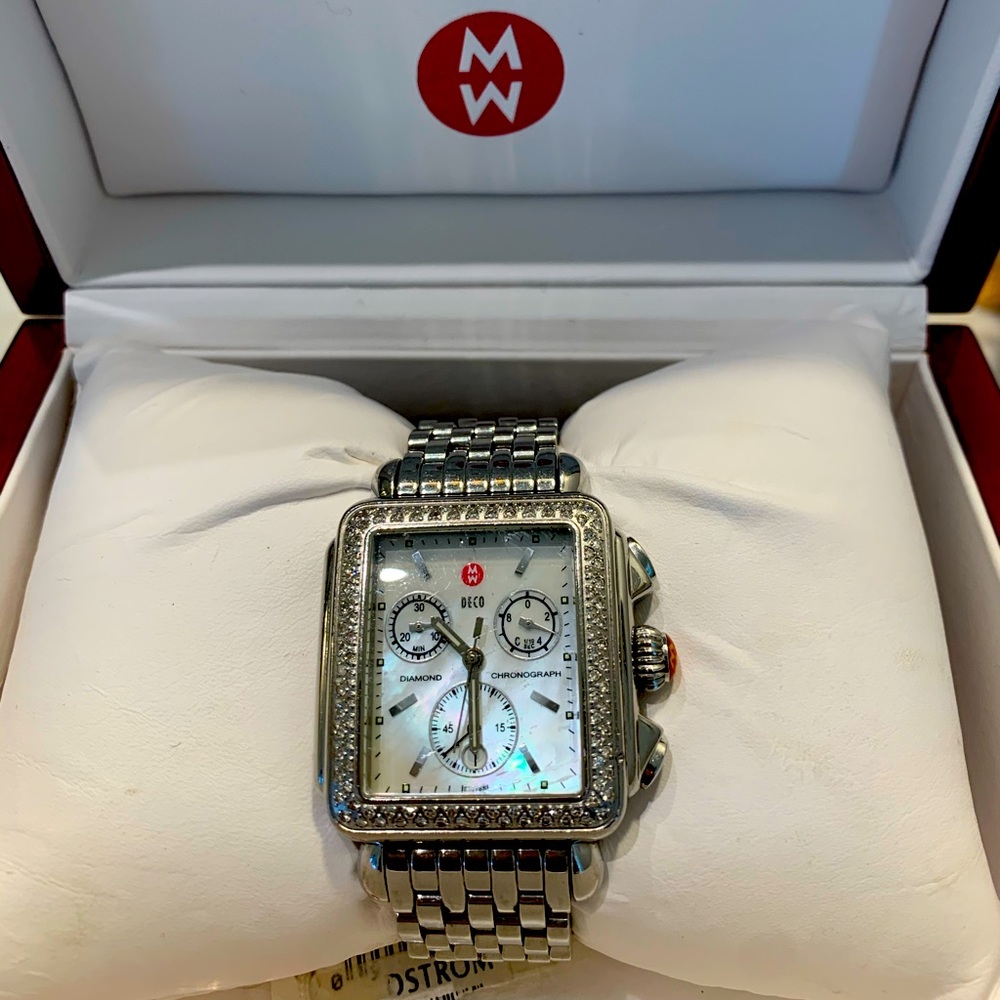 Authentic Michele Diamond Watch + 3 Lizard Bands